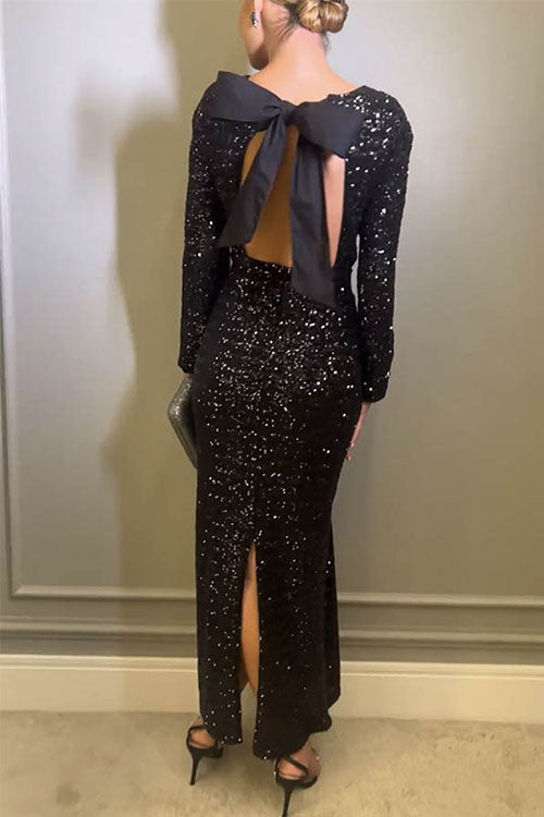 Robe de Soirée Femme Longue Paillettes Dos Ouvert Chic 5