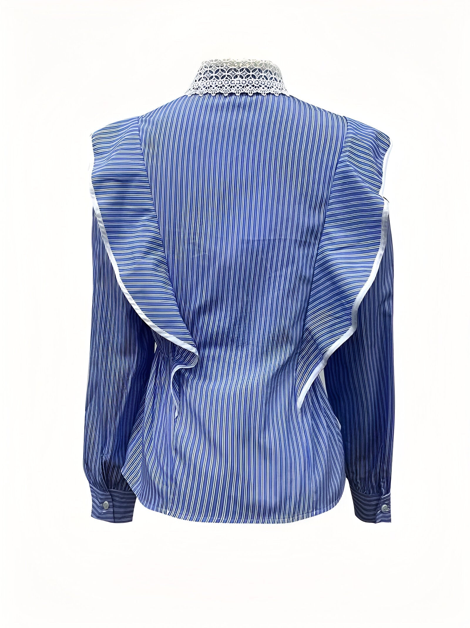 Chemise Femme Élégante à Rayures avec Volants et Manches Longues en Tissu Doux-2