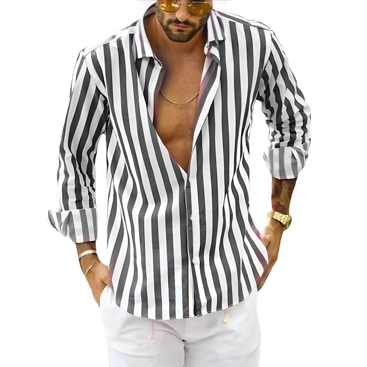 Chemise Homme Rayée Décontractée en Coton Doux 1
