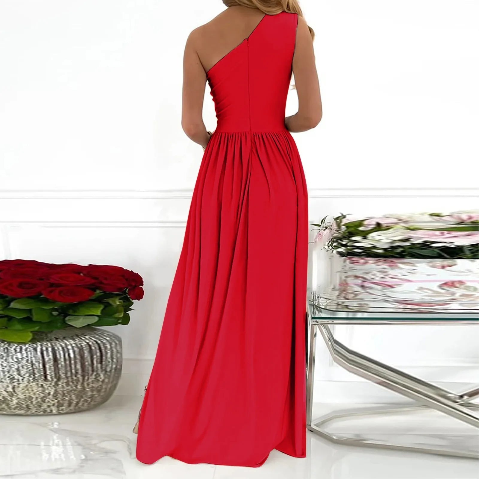 Robe d'Épaule Élégante avec Fente Haute en Polyester 4