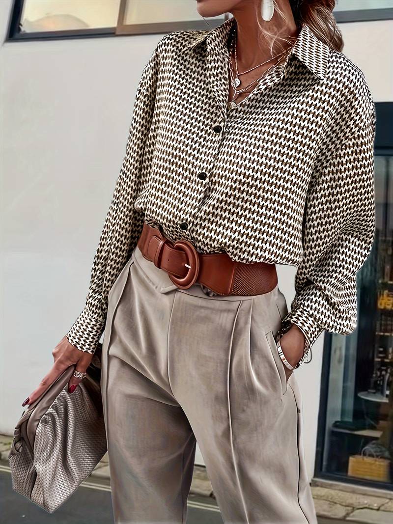 Variant image for Chemisier Femme Vintage à Manches Longues en Coton Chic-1