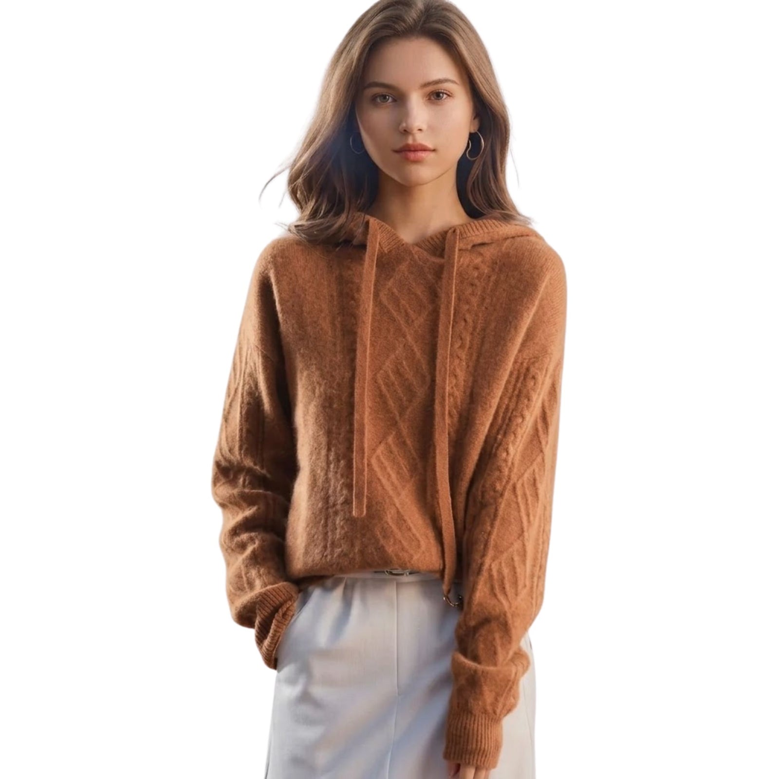 Pull à capuche Femme Décontracté en Tricot Torsadé