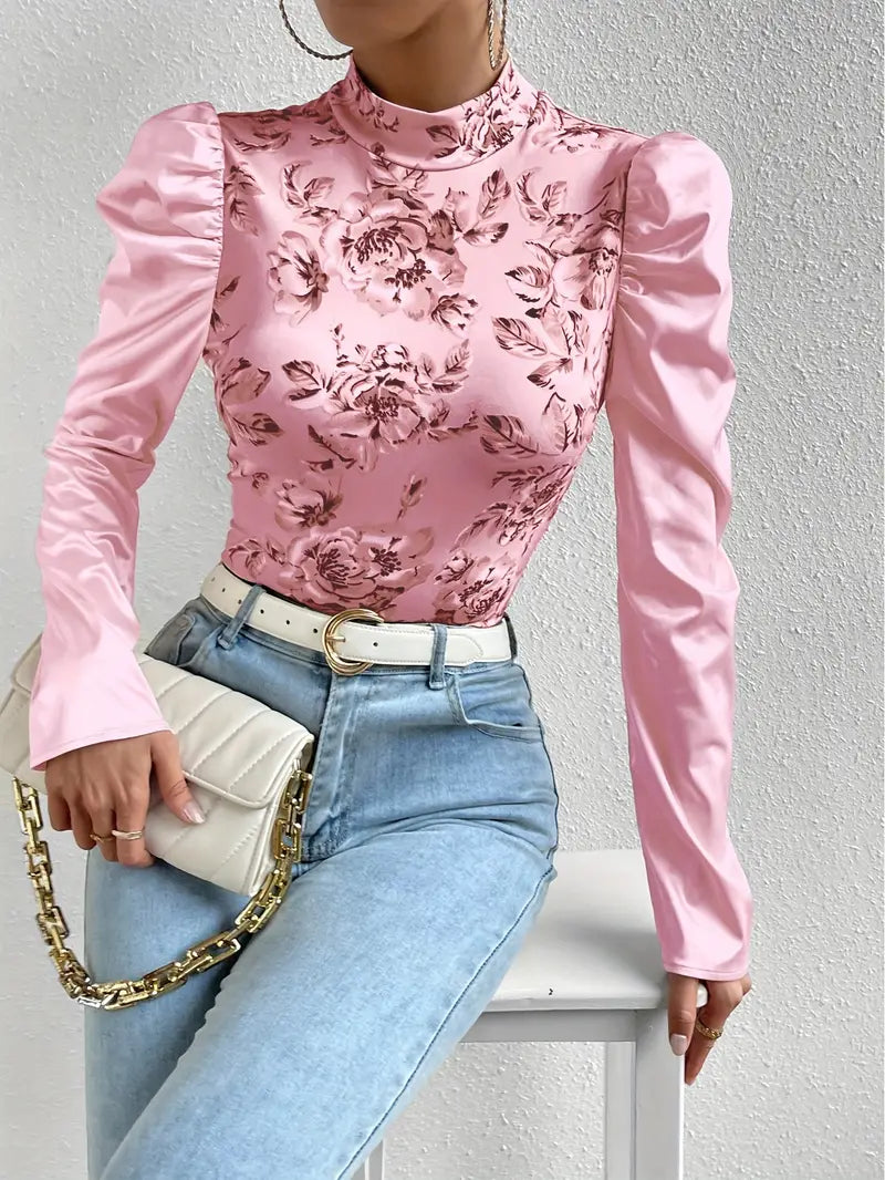 Variant image for Haut Femme Satin Floral Élégant Légèrement Brillant-14