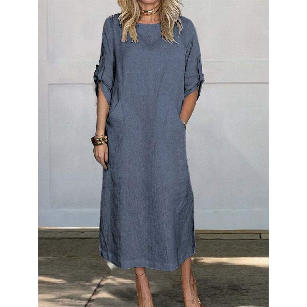 Robe Longue Femme Décontractée 100% Coton Élégante Été-3