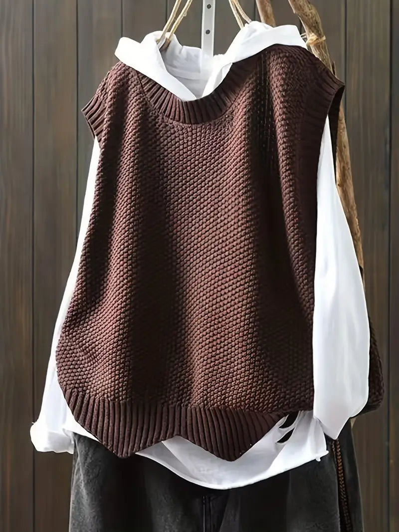 Variant image for Pull Femme Décolleté Rond Sans Manches Confortable Mélange de Fibres Douces-2