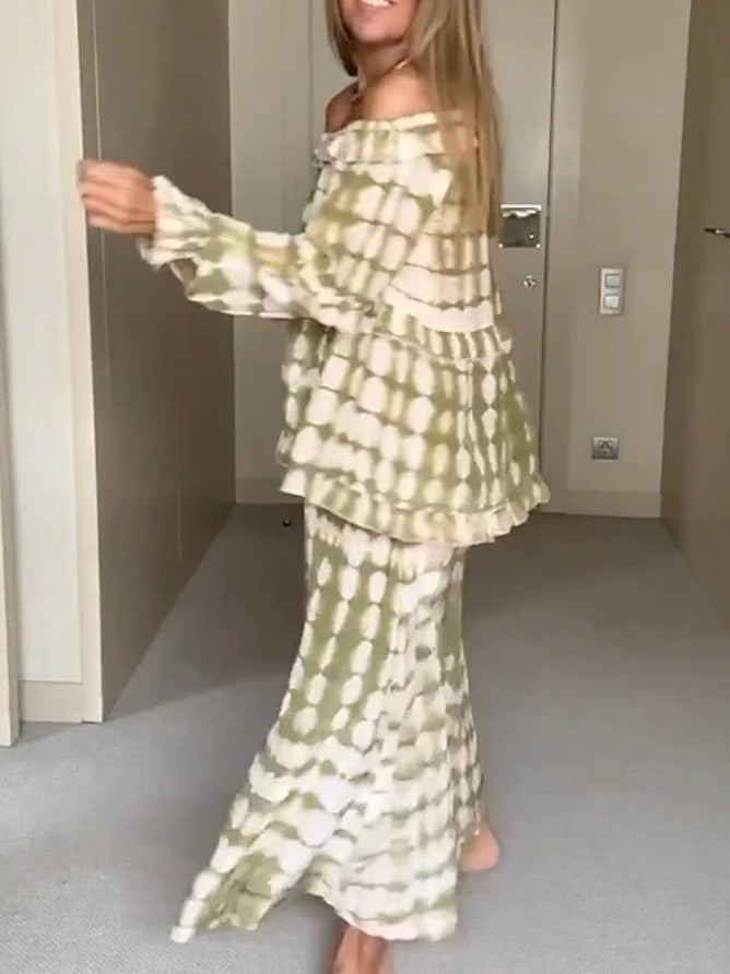 Ensemble Femme Jupe Longue Élégante et Chemisier Sophistiqué Tissu Léger-3