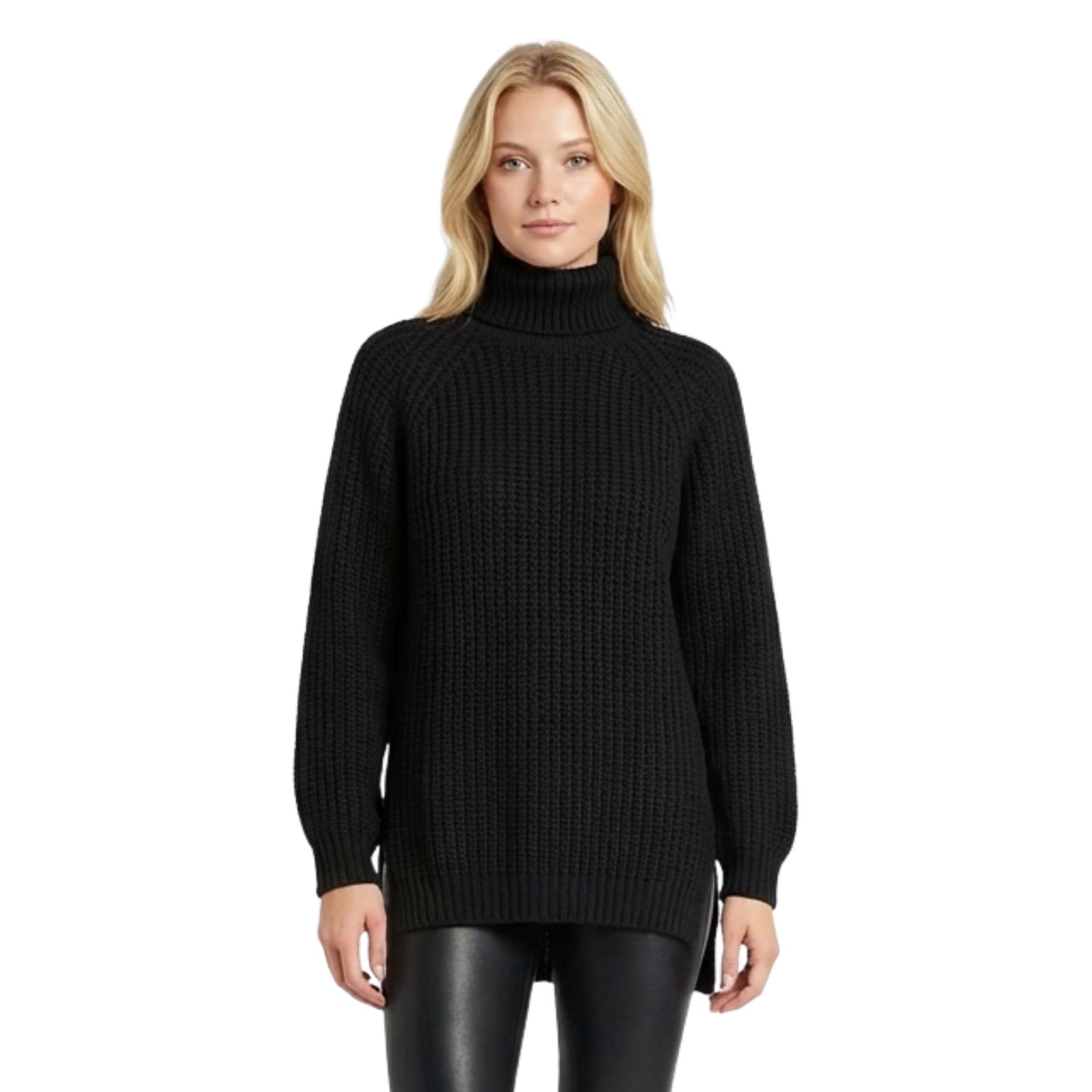 Pull Femme Col Roulé Ample avec Manches Raglan