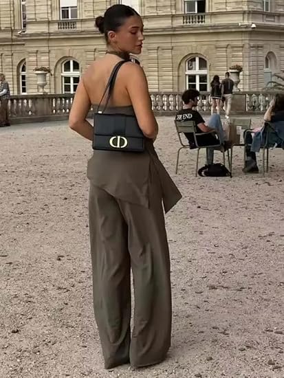 Ensemble Top dos nu et pantalon droit pour femmes