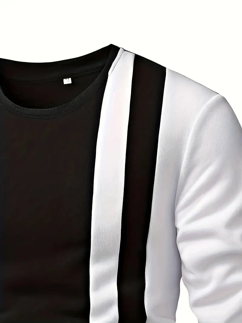 Pull Homme à Blocs de Couleur Décolleté Circulaire Mélange Coton Polyester-3