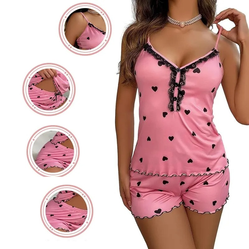 Ensemble de vêtements de nuit à col en V profond pour femmes