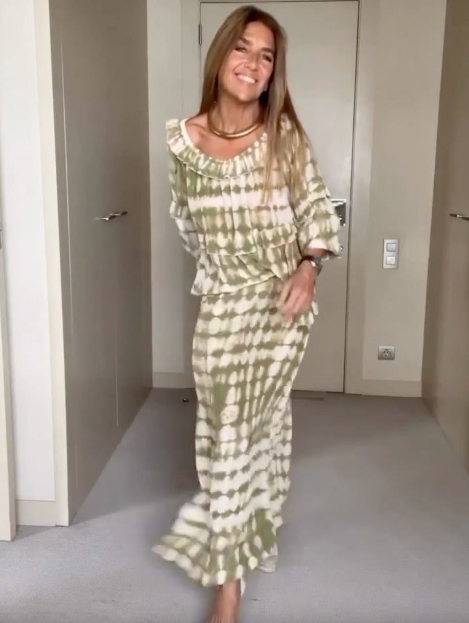 Variant image for Ensemble Femme Jupe Longue Élégante et Chemisier Sophistiqué Tissu Léger-1