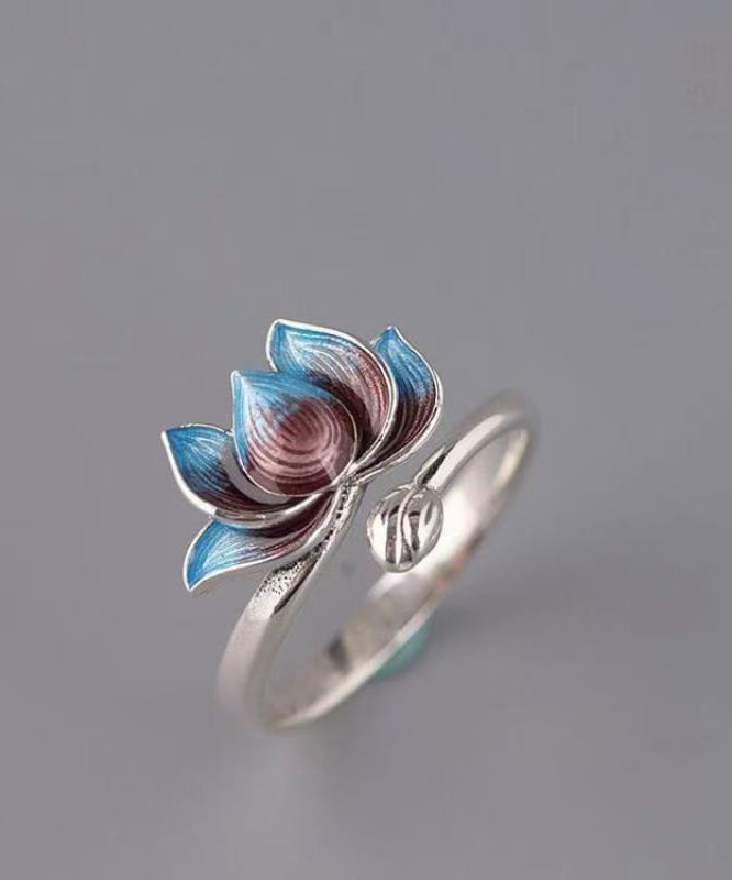 Anneaux Ouverts Rétro pour Femme Style Lotus Cloisonné 0