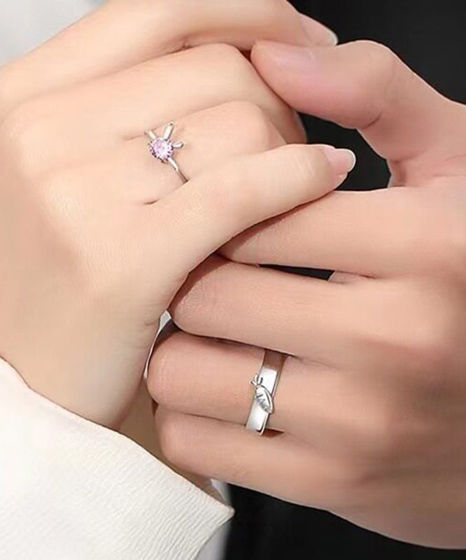 Bagues de couple design carotte et lapin pour femme et homme 3