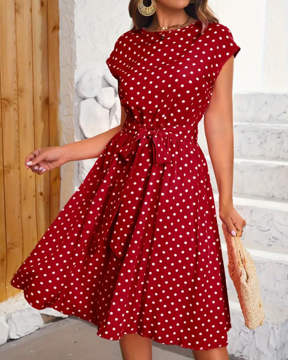 Variant image for Robe Longue Femme Vintage Chic à Pois Polyester-1