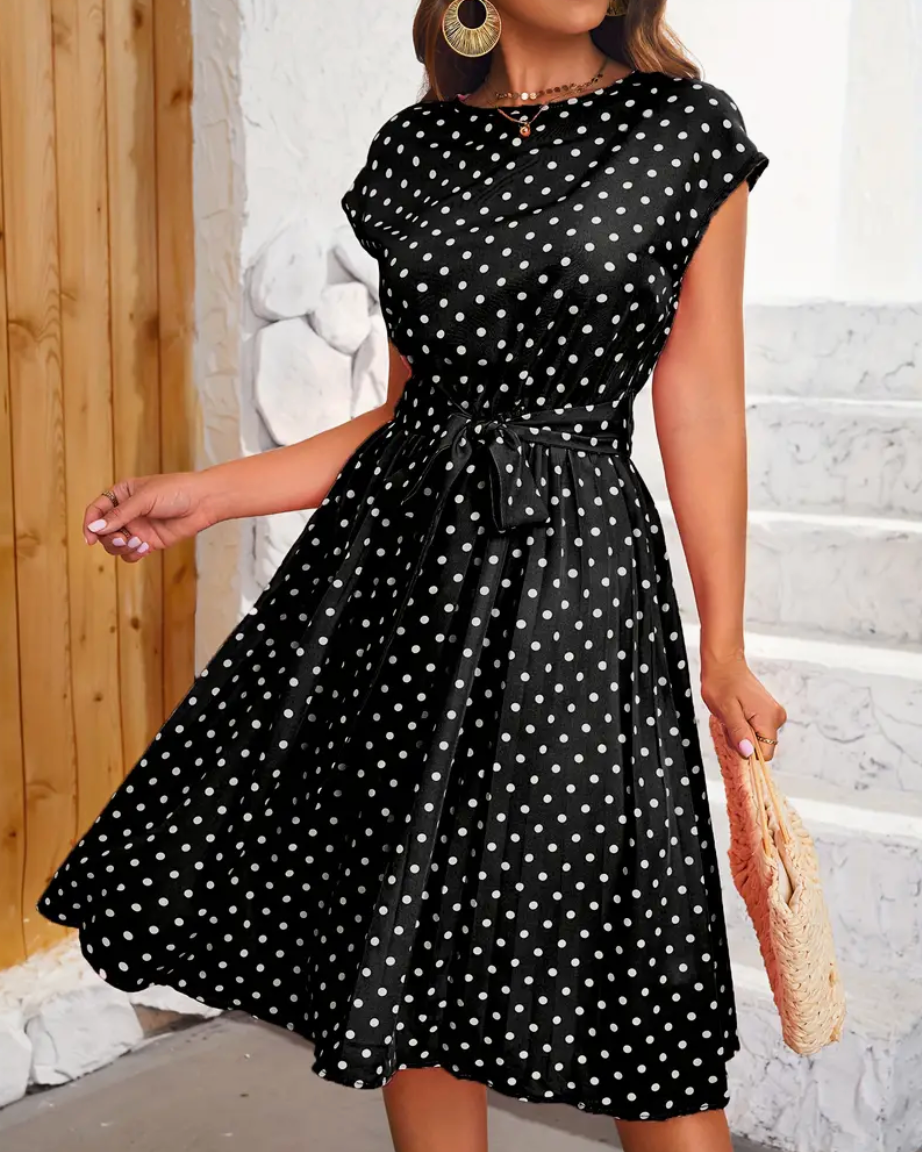 Variant image for Robe Longue Femme Vintage Chic à Pois Polyester-7