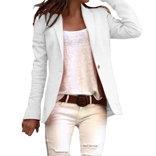 Blazer Femme Ajusté à Revers Classique Manches Longues Tissu Léger 0