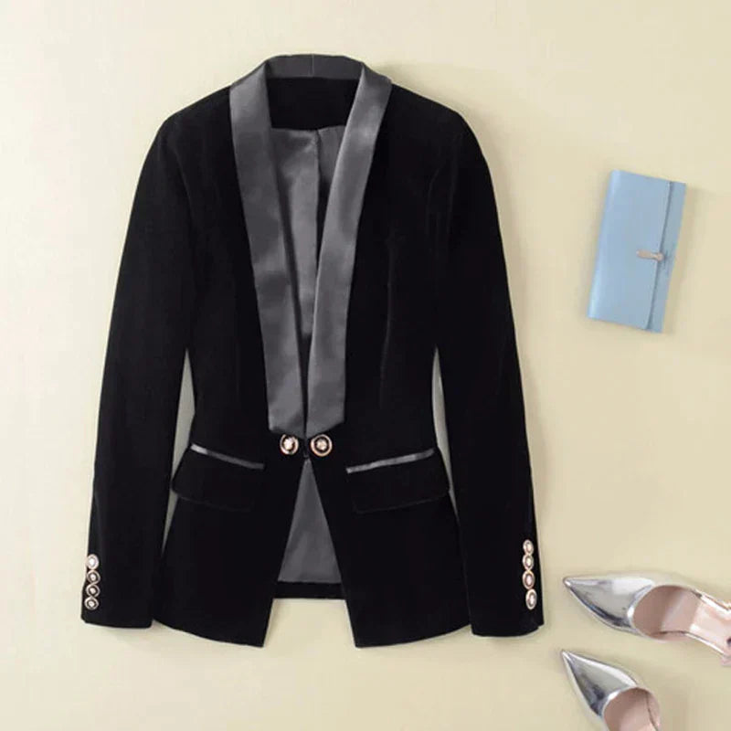 Blazer Femme Chic Doux à Bouton Unique 0