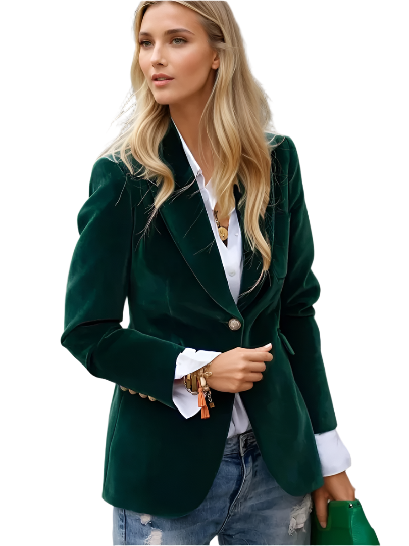 Blazer Femme Élégant Retro à Bouton Unique en Velours 0