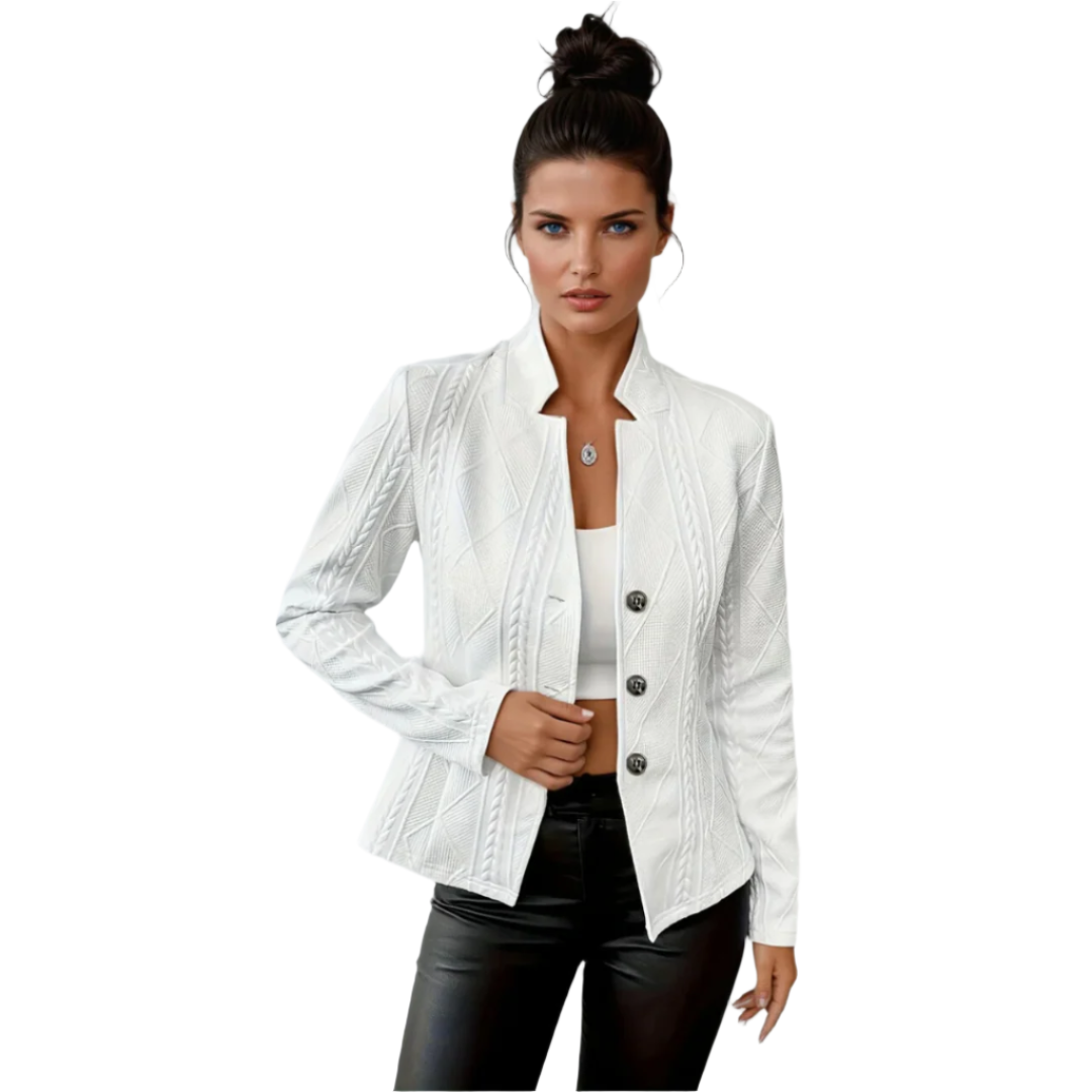 Blazer Femme Texturé Élégant en Mélange de Tissus 0
