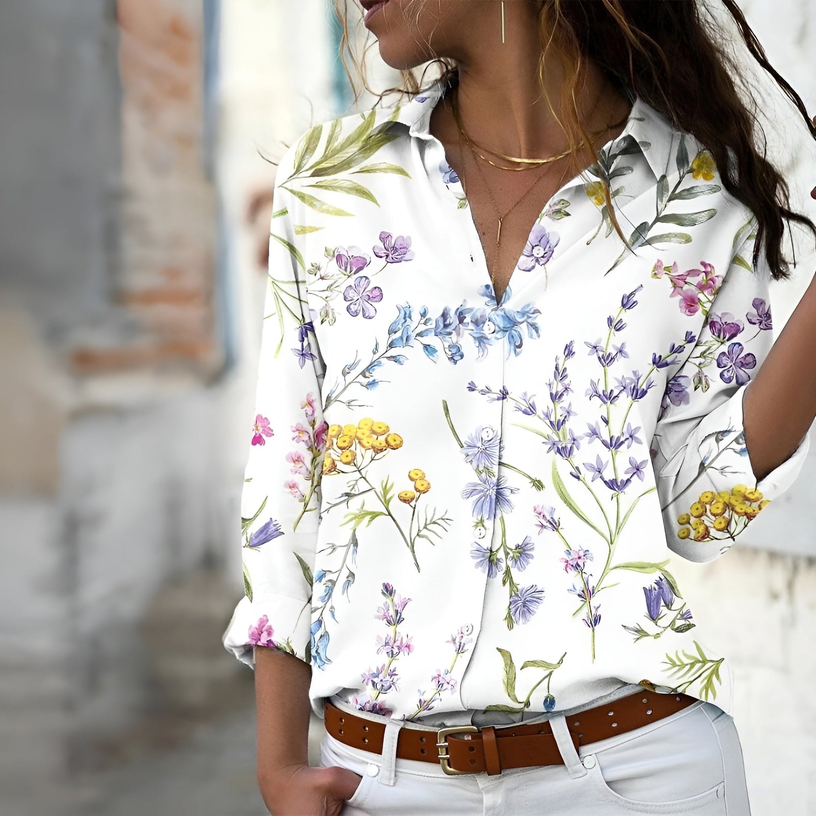 Blouse Femme Décontractée Imprimée avec Détails Modernes 1
