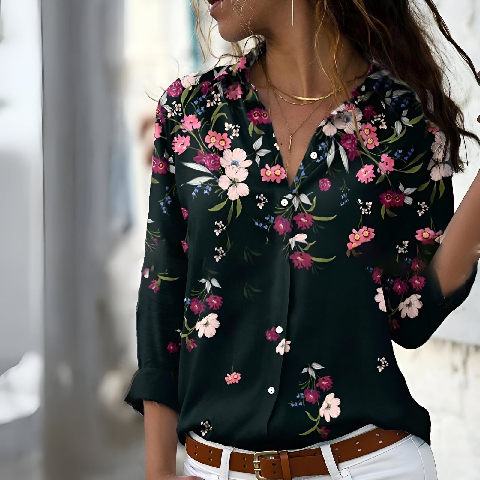 Blouse Femme Décontractée Imprimée avec Détails Modernes 3