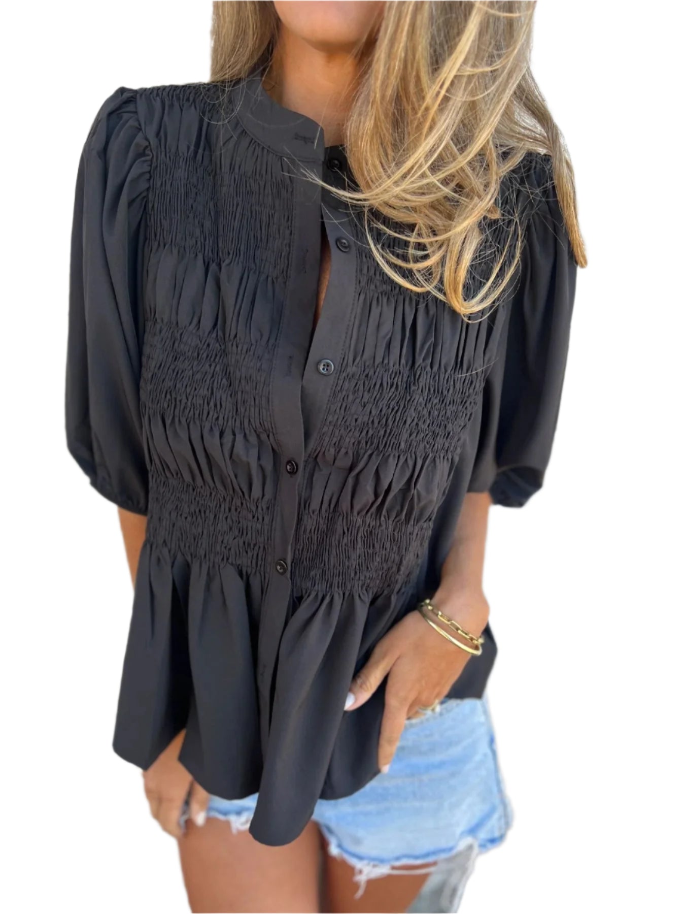 Blouse Femme Élégante à Plis Délicats 0