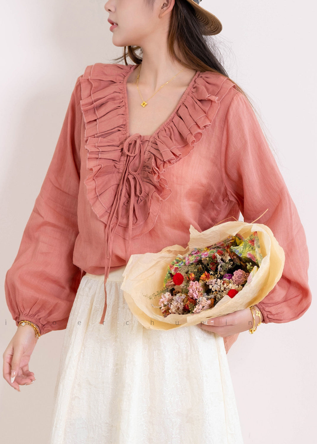 Blouse Femme Patchwork à Volants Manches Longues Style Décontracté 3