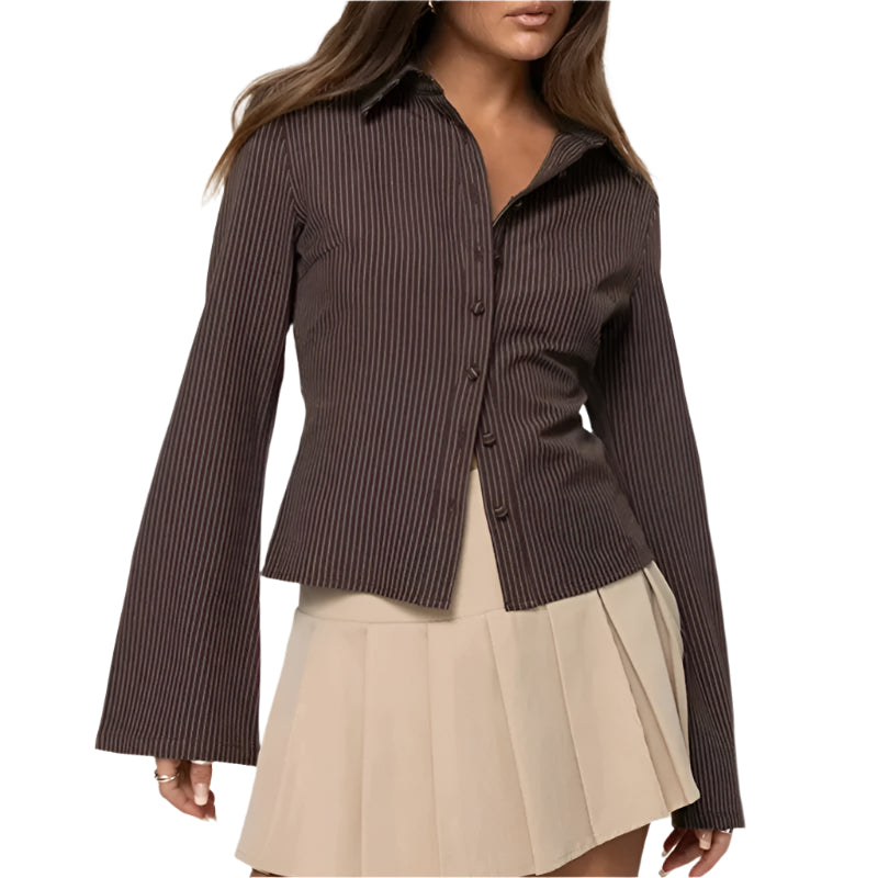 Blouse Femme Retro Élégante à Manches Évasées 0