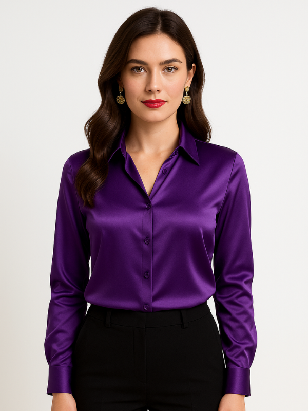 Blouse Femme Satinée Classique à Manches Longues 5
