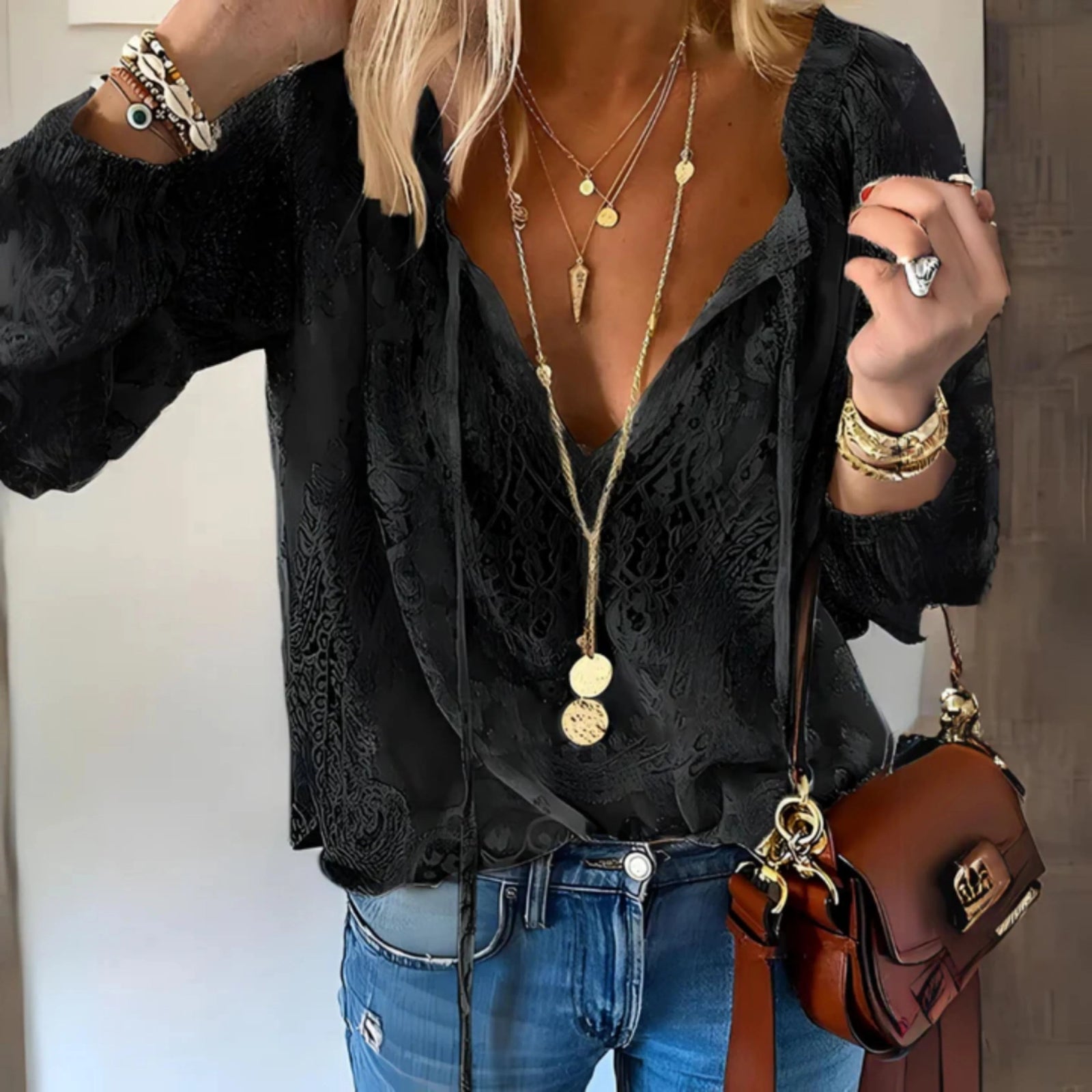 Blouse Femme Vintage à Manches Longues Chic 2