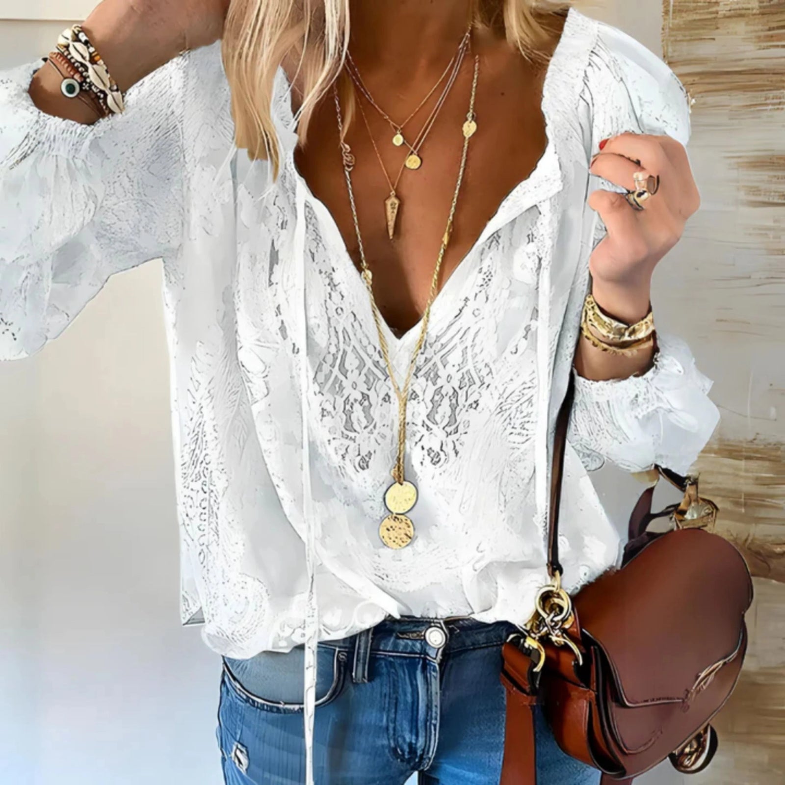 Blouse Femme Vintage à Manches Longues Chic 3