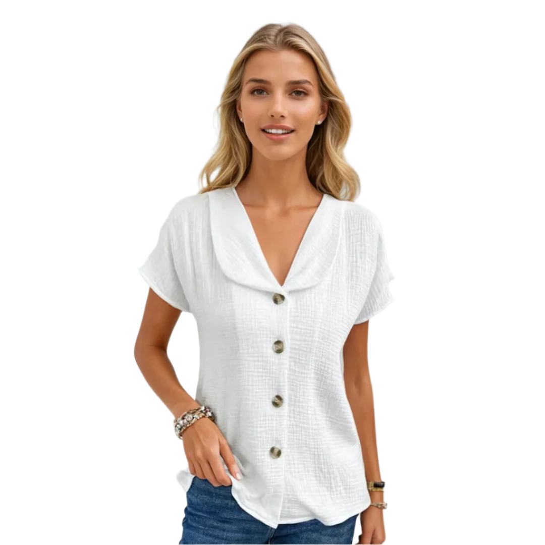 Blouse Femme à Col Boutonné en Tissu Léger 0