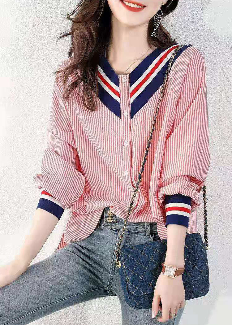 Blouse Femme à Col en V Rayée 2