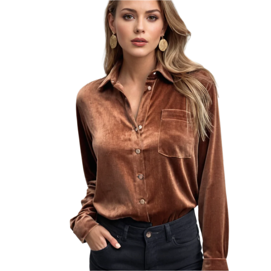 Blouse en Velours Femme Élégante à Manches Longues 0