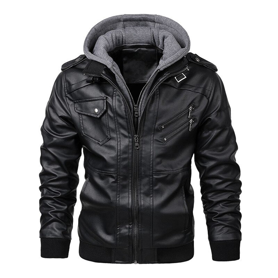 Blouson en cuir à capuche pour homme tendance 0