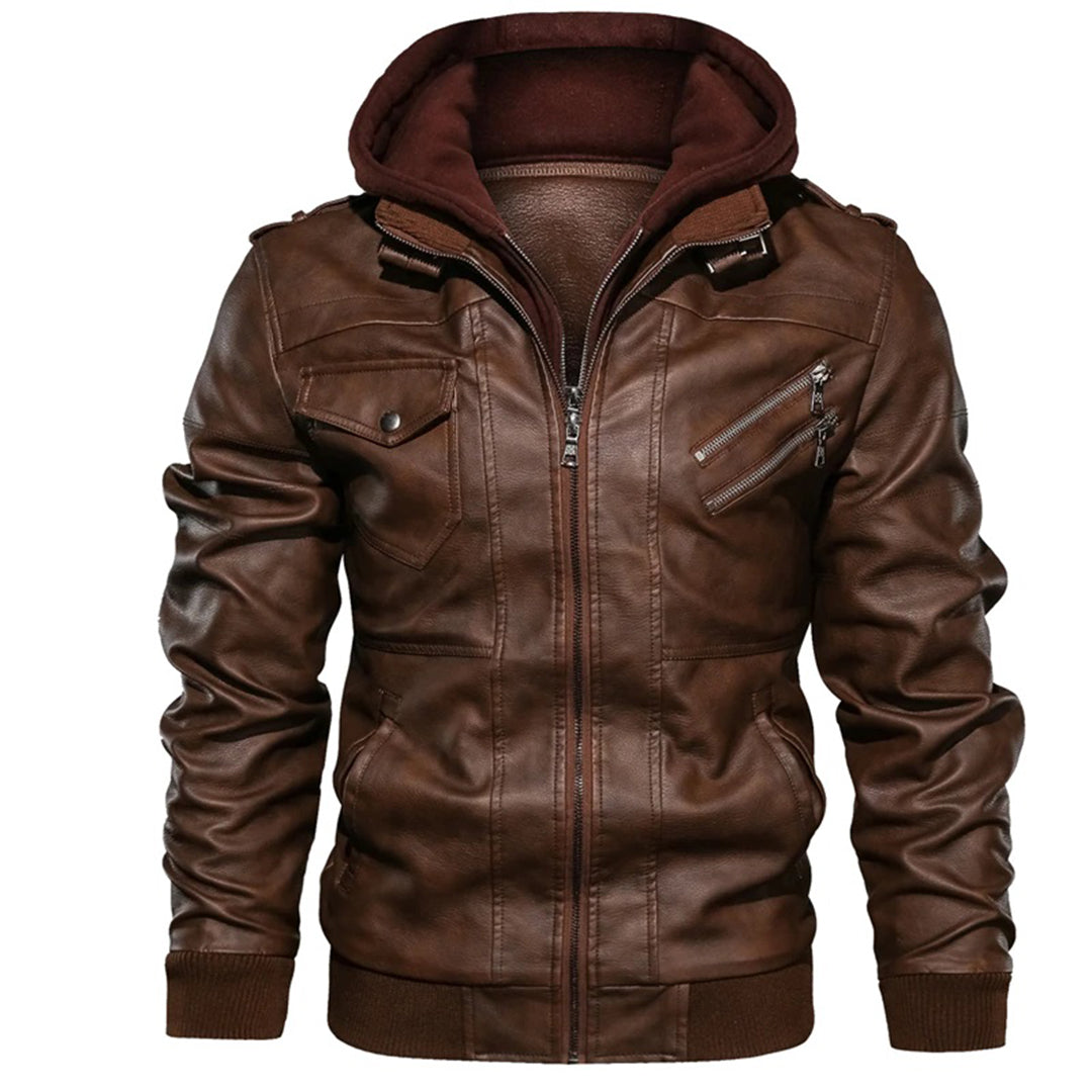 Blouson en cuir à capuche pour homme tendance 1
