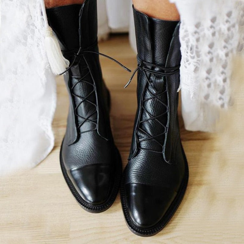 Bottes Femmes à Lacets Style Combat Mi-Mollet 1