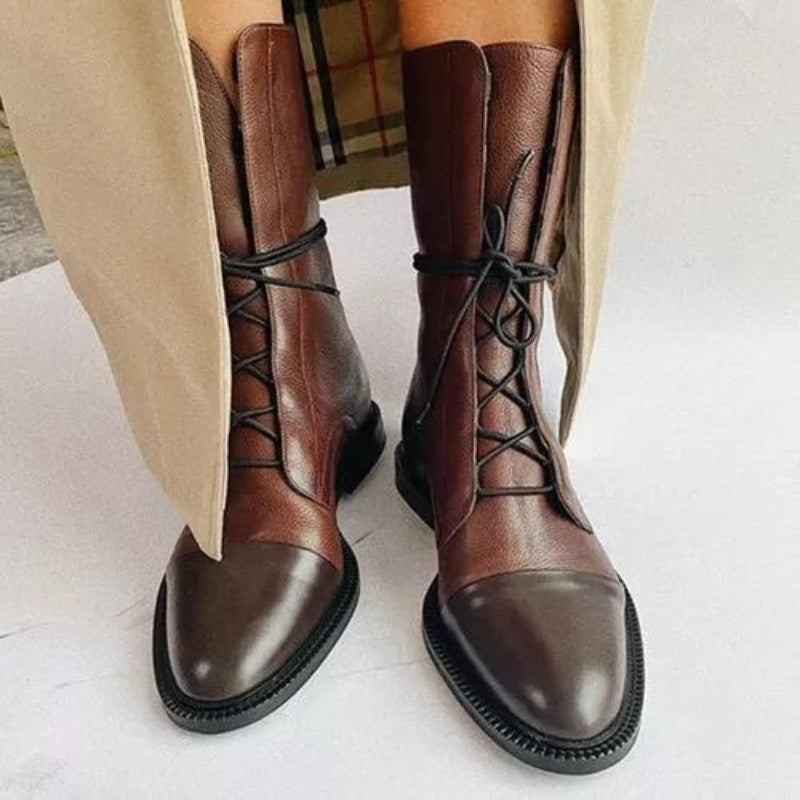 Bottes Femmes à Lacets Style Combat Mi-Mollet 4