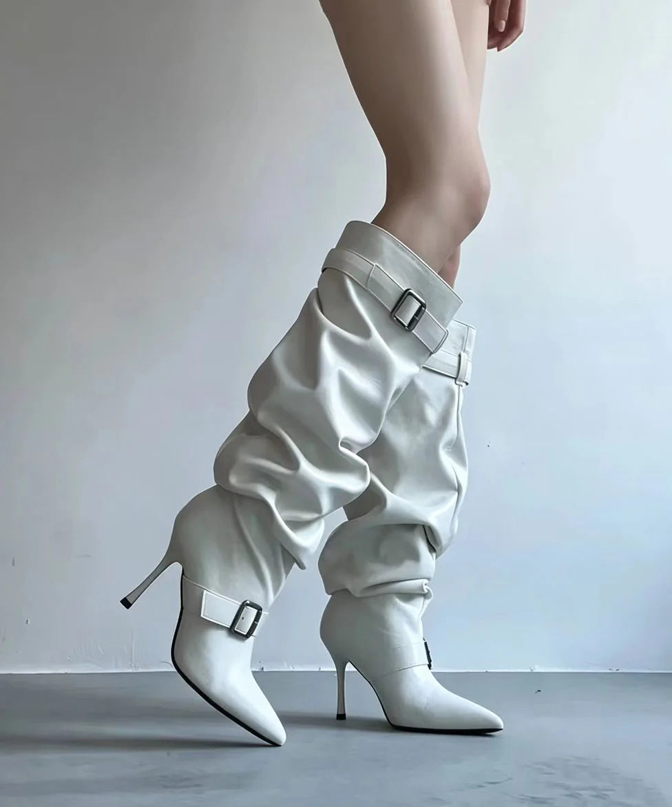 Bottes Hautes Femme Style Vintage à Talons Aiguilles 4