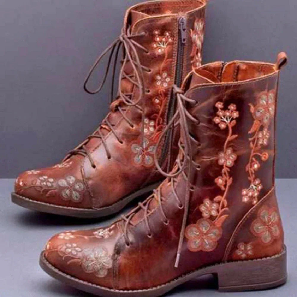 Bottes Rétro à Bout Pointu avec Broderie 2