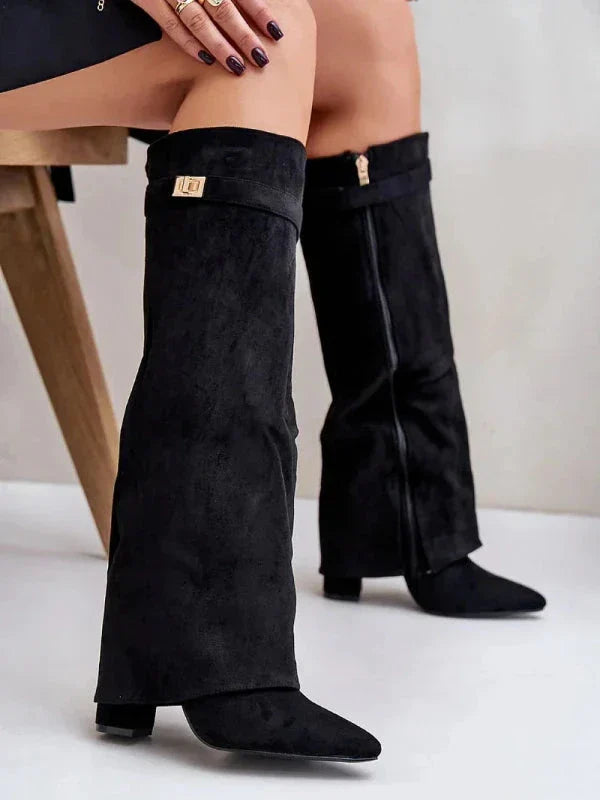Bottes à talons pour femmes, élégantes, en cuir PU avec talon bloc 2