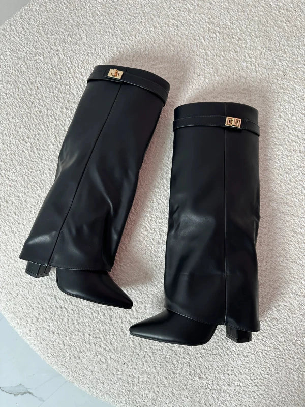 Bottes à talons pour femmes, élégantes, en cuir PU avec talon bloc 3