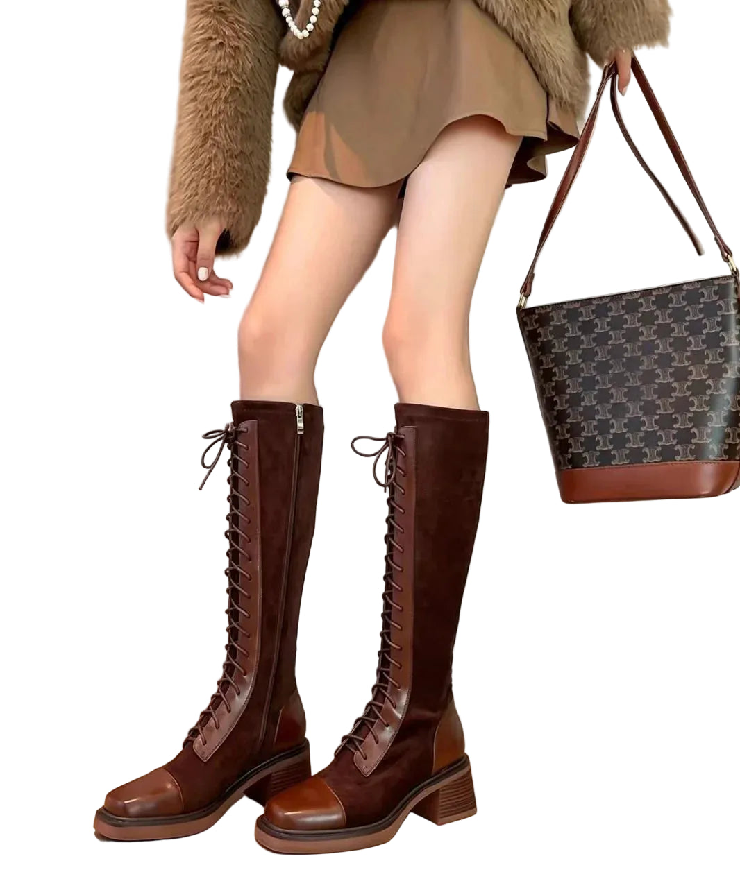 Bottes hautes à lacets pour femme style robuste 0