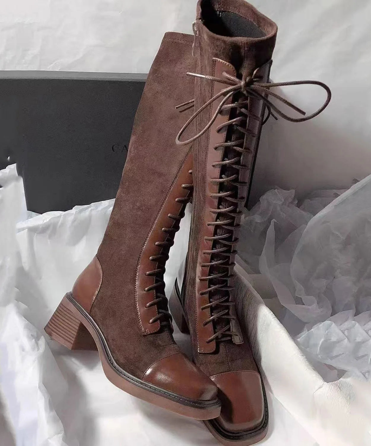 Bottes hautes à lacets pour femme style robuste 2