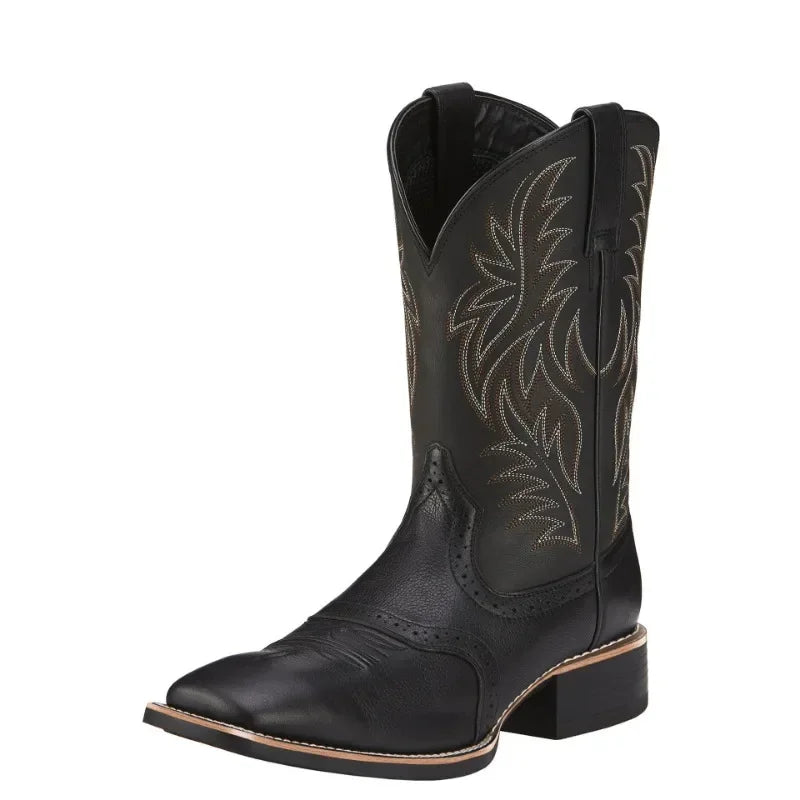 Bottes hautes pour homme style rétro, en similicuir fait main avec broderie 0