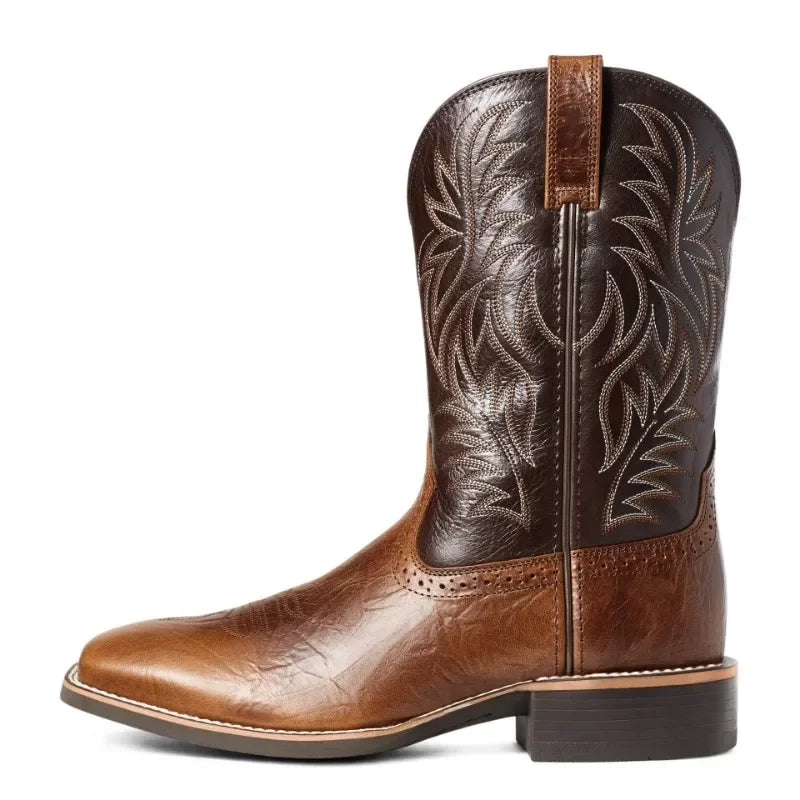 Bottes hautes pour homme style rétro, en similicuir fait main avec broderie 3