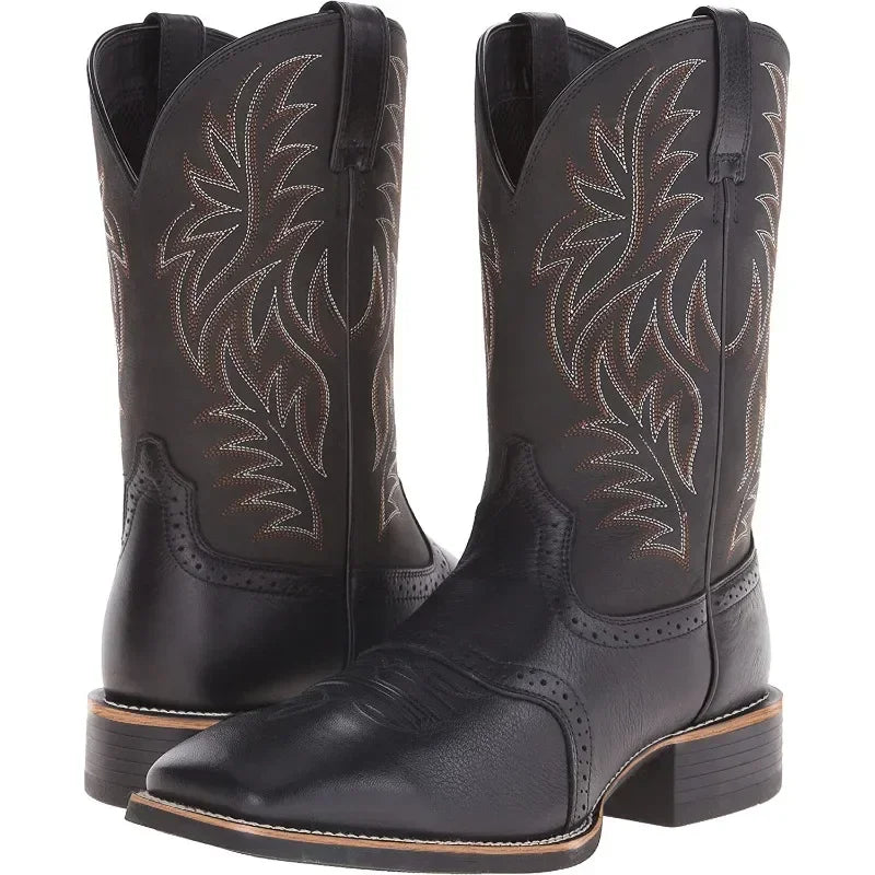 Bottes hautes pour homme style rétro, en similicuir fait main avec broderie 4
