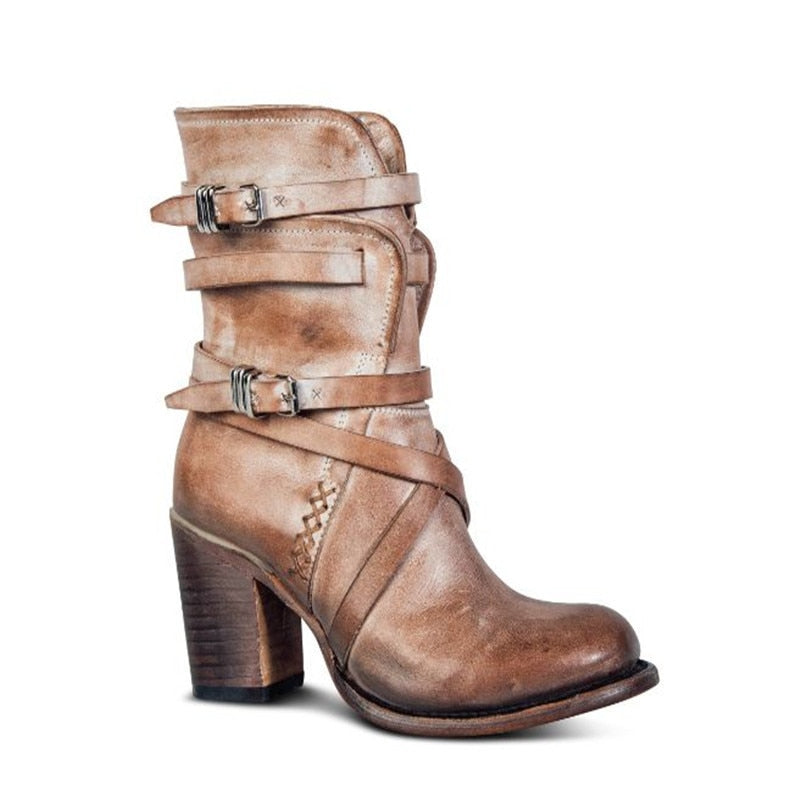 Bottines Femme À Talons Épais Chic Avec Fermeture Éclair 3