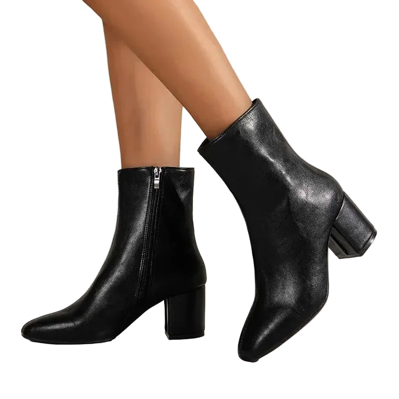 Bottines Femme à Bout Pointu avec Fermeture Éclair et Talon Bloc Moyen 10