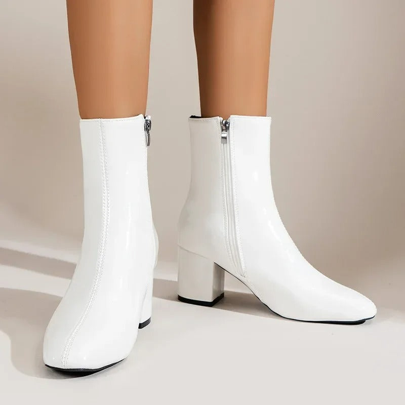 Bottines Femme à Bout Pointu avec Fermeture Éclair et Talon Bloc Moyen 1